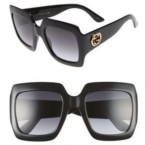 NEW Gucci Black Square Sunglasses Angular Frame Italy Logo Detail NWOT GG0053S